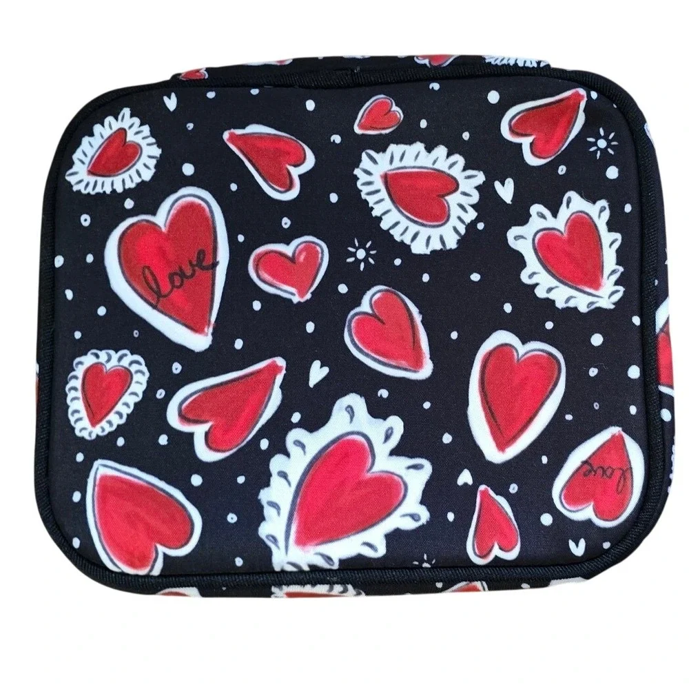 Brighton Love Heart Print Travel Jewelry Case Organizer Black Red White Zip